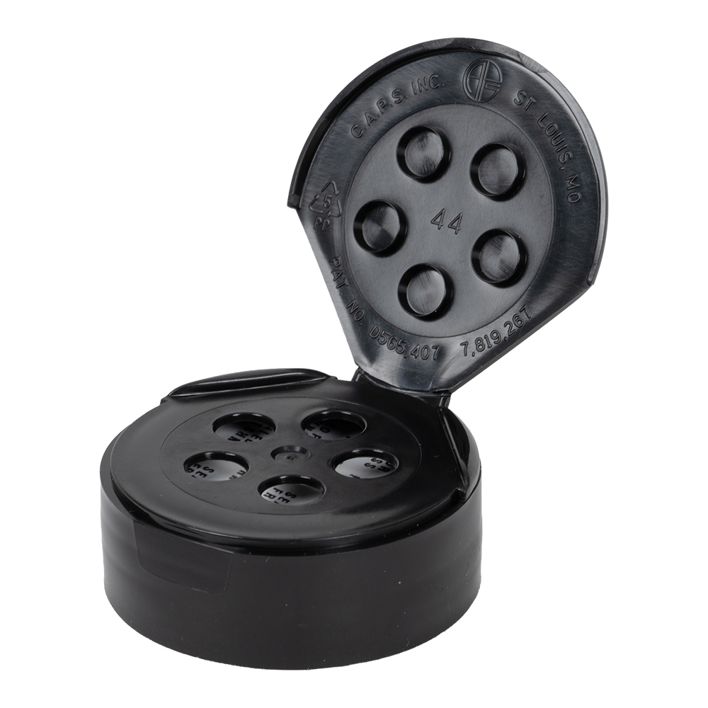 43/485 Black 3 Hole Dual Door Spice Cap with Heat Induction Liner